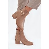 Boto Insulated Women's Ankle Boots on Heels with Gold Elements Beige Ambrine | Shoptok.si