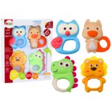 Lean_Toys Komplet ropotulj, grizala, pisane pastelne živali, 4 kosi | Shoptok.si