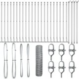 vidaXL heksagonalna ograja 0.8x50 m cinkano jeklo, ograjni stebri z osnovnimi ploščami 13 kos Ø32mm 90cm cinkano jeklo | Shoptok.si