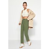 Trendyol Khaki Anti-aging/Faded-Effect Straight Fit Thin, Knitted Sweatpants Cene