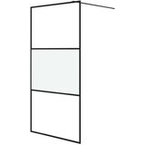 Pregrada za tuš crna 100 x 195 cm s napola mutnim staklom ESG | shoptok.hr