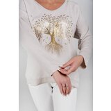New collection Beige blouse with a print with an admixture of linen | shoptok.hr