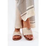 Boto Ladies Eco Leather Slippers With Decorative Details Beige Mevith | shoptok.hr
