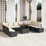 vidaXL 11-delni set za zunanjo jedilnico s blazinami črn poli ratan akacija | Shoptok.si