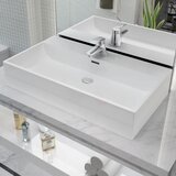 The Living Store Umivalnik z odprtino za armaturo bela keramika 76x42,5x14,5 cm - Umivalnik, (21750062) | Shoptok.si