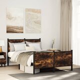 Maison Chic Kovinski Posteljni okvir - Dvoposteljna postelja - Zakonska postelja brez vzmetnice dimljen hrast 120x190cm, (21693146) | Shoptok.si