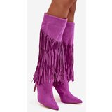 Boto Women's High Heel Boots with Fringes Purple Isalune | Shoptok.si