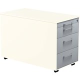 mauser Predalnik na kolesih, VxG 520 x 800 mm, 3 predali za material, čisto bele / aluminijasto srebrne / čisto bele barve | Shoptok.si
