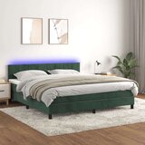 vidaXL Box spring postelja z vzmetnico LED tem. zelena 160x2 | Shoptok.si