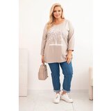 Kesi Włoski Women's Plus Size cotton blouse with tree print beige | shoptok.hr