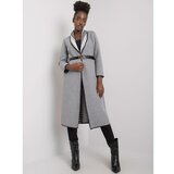 Fashion Hunters Gray melange coat with pockets and belt Cene