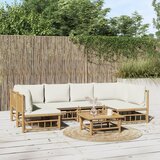 The Living Store Vrtna garnitura 7-delna s kremno belimi blazinami bambus - Vrtna Sedežna Garnitura, (21480077) | Shoptok.si
