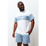 Trendyol Blue and white Color Block Regular Fit Printed Large Size Shorts Pajamas Set | Shoptok.si