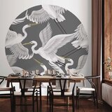  Okrugla fototapeta - Pastel birds – a delicate pattern of white and grey herons on a light pink background 140x140 | shoptok.hr