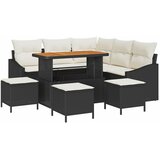 vidaXL 9-delni vrtni sofa set z blazinami črnega poli ratana akacije, 2-sedežna vrtna sofa z blazinami črnega poli ratana, 4-delni vrtni jedilni set z blazinami črnega poli ratana akacije | Shoptok.si