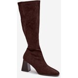 Boto Women's Heeled Boots with Stitching Chocolate Celandine | Shoptok.si