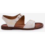 Zazoo Women's Leather Flat Sandals 3014 Distressed Gold | Shoptok.si