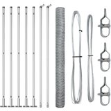 vidaXL šesterokotna ograja 1,4x10 m galvanizirano jeklo, ograjni stebri s podnožjem 7 kos Ø32mm 78,5cm galvanizirano jeklo | Shoptok.si