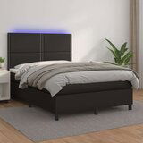  Box spring postelja z vzmetnico LED črna 140x190 cm um. usnje, (20726646) Cene