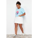 Trendyol Curve Light Blue 100% Cotton Printed Relaxed/Wide Comfort Fit Crew Neck Knitted T-Shirt Cene