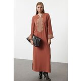 Trendyol Woven Kaftan with Cinnamon Hood and Embroidery Detail | Shoptok.si