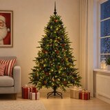  Umjetno božićno drvce s kuglicom 210 cm 300 LED lampica - Zelena 210 cm s LED-ima i crnim lopticama | shoptok.hr