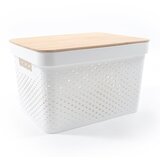 Mhome plastco pvc košara z lesenim pokrovom 35,5x26,5x21,5cm / bela / pvc, les, (21317593) Cene