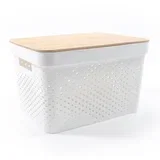 plastco pvc košara z lesenim pokrovom 35,5x26,5x21,5cm / bela / pvc, les, (21317593)