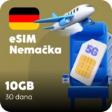 Nemačka eSIM kartica - 10GB prepaid mobilnih podataka za 30 dana