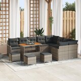 vidaXL set 13 delne vrtne sedežne garniture z blazinami siva poli ratan akacija | Shoptok.si