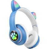 AVIZAR Brezžične Bluetooth slušalke za otroke s svetlečimi RGB mačjimi ušesi, Bela / Modra, (5000277701) | Shoptok.si