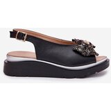Zazoo Women's leather wedge sandals with bow 1882 black | Shoptok.si