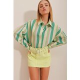 Trend Alaçatı Stili Women's Green Striped Poplin Crop Shirt | Shoptok.si