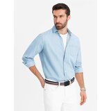 Ombre Men's denim shirt with embroidered pocket - light blue | shoptok.hr
