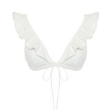 Trendyol Ecru Triangle Frilly Bikini Top