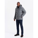 Ombre Men's lightweight jacket with mesh lining and hood - grey Cene