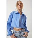 Happiness İstanbul Women's Sky Blue Blouse Detailed Crop Shirt cene