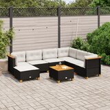 Maison Chic Seti vrtnega pohištva - Vrtna garnitura - Vrtni pohištvo set 8-delna z blazinami črn poli ratan, (21799729) | Shoptok.si