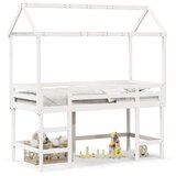 vidaXL Posteljni okvir z lestvijo in streho bel 90x200 cm borovina Cene