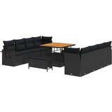 vidaXL 11-dijelni vrtni sofa set s jastučićima crni poli ratan akacija, 3-dijelni vrtni set za blagovanje s jastučićima crni poli ratan akacija | shoptok.hr