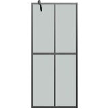 Pregrada za tuš s policom crna 80 x 195 cm s mutnim staklom ESG | shoptok.hr
