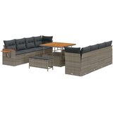  11-delni set vrtne sedežne garniture z blazinami Siva Poli rattan Akacija | Shoptok.si