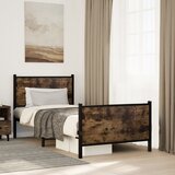 Maison Chic Kovinski Posteljni okvir - Enojna postelja - Postelja za odrasle brez vzmetnice dimljen hrast 90x190 cm, (21696931) | Shoptok.si