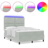 vidaXL Box Spring Krevet s Madracem i LED Svjetlom Svjetlosiva 140x190 cm Baršun Cijene