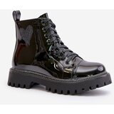 Boto Lacquered Ankle Boots With Zip And Decorative Heart Black Obeena | Shoptok.si