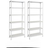 Set 2 metalne police 180x75x30cm, 6x80kg, Bele