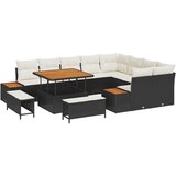 vidaXL set vrtnih kauča s jastučićima crni poli ratan akacija, set od 3 dijela vrtne blagovaonice s jastučićima crni poli ratan akacija | shoptok.hr