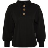 Trendyol Black Button Detailed Loose Knitted Sweatshirt Cene