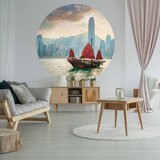 WallArt Okrogla tapeta Skyline with Junk Boat 190 cm | Shoptok.si