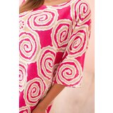 Kesi Włoski Women's cotton blouse with ethnic patterns and rolled-up sleeves fuchsia | Shoptok.si